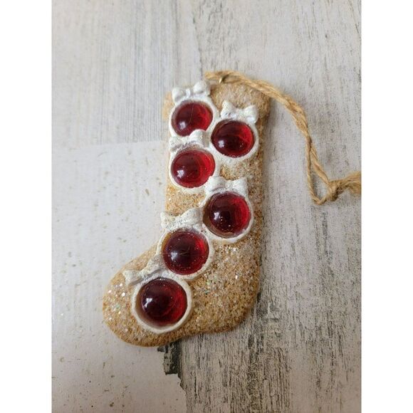 Gingerbread stocking ornament ball Xmas decor glitter - Picture 1 of 5